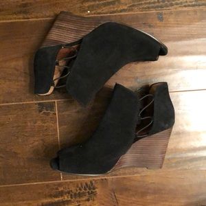 Suede Open-toe Wedge Booties